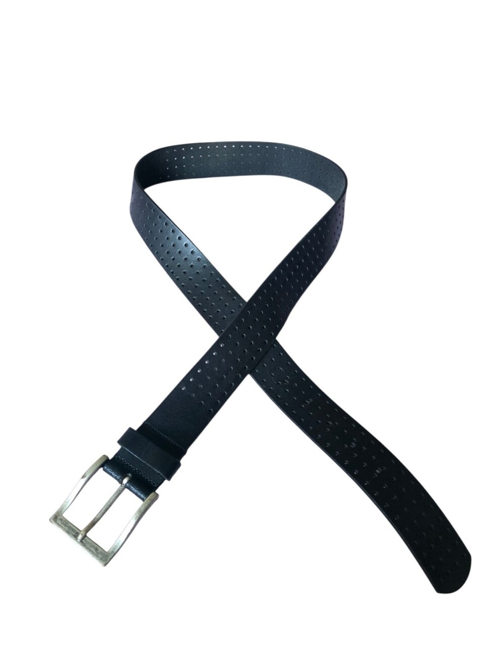 Men's Black Perforated Leather Belt - Classic Casual Style
